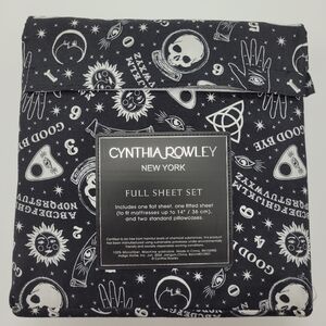NEW Cynthia Rowley Sheet Set Halloween Skulls Occult Black White FULL Size NEW